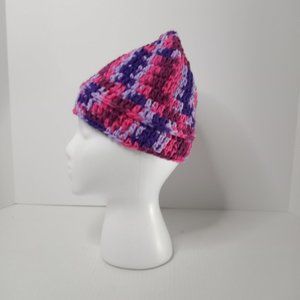 Handmade Unisex Crochet Knitted Beanie Hat Purple/Neon Pink/Lavander 9 1/2"Rx8"D